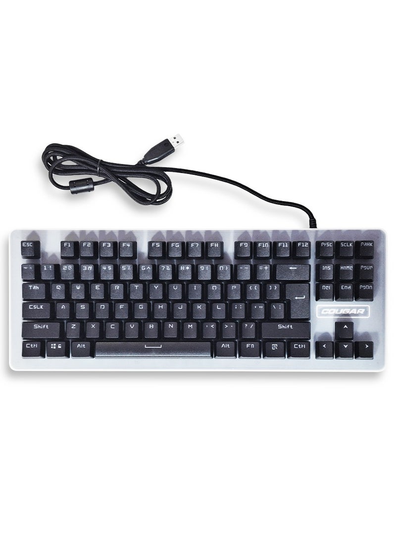 Cougar Wired Mechanical Gaming Keyboard for computer and lap top (black) , Rainbow Full size with 87 key , cable USB Speed interface , Covered with a soft and flexible silicone layer to protect the keyboard from scratches, blue switch, adjustable height in to give comfort to the hand while playing , It can be used at home, office and personal use.  - Image 1