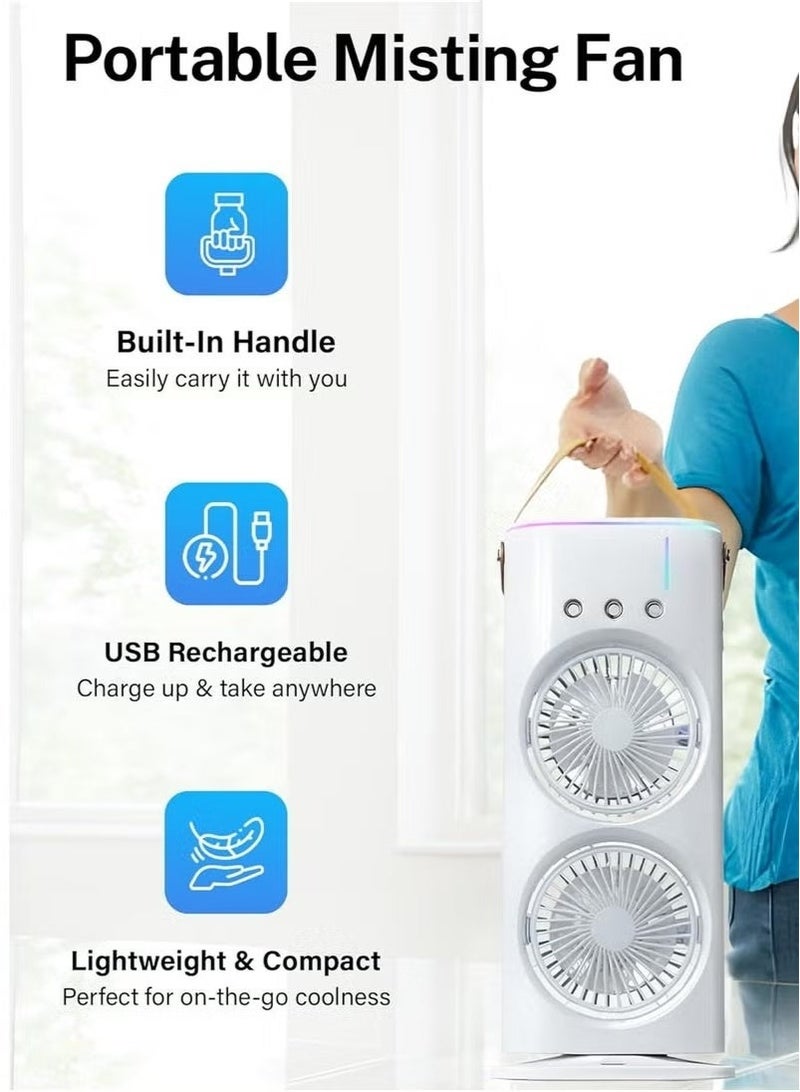 Denx Rechargeable Mist Fan and Humidifier, Dual Fan Air Cooler with High Cooling Technology 280ml with LED Lights and Remote Control, White - Image 4