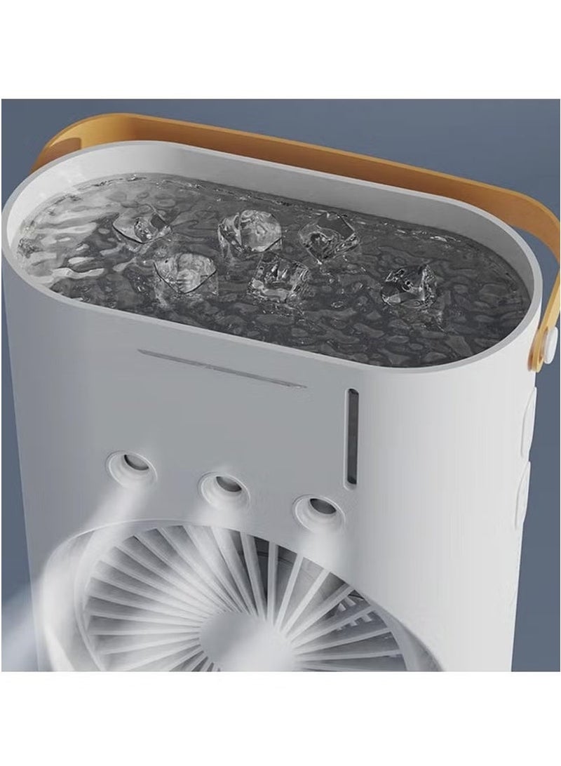 Denx Rechargeable Mist Fan and Humidifier, Dual Fan Air Cooler with High Cooling Technology 280ml with LED Lights and Remote Control, White - Image 3