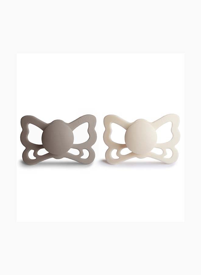 FRIGG Butterfly Anatomical Silicone Baby Pacifier 6-18M 2-Pack Portobello/Cream - Size 2