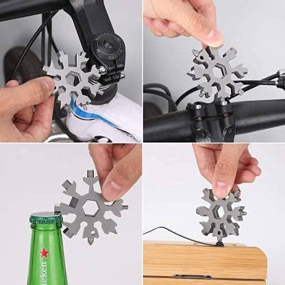 NOBILEA NOBILEA 18 in 1 Stainless Steel Snowflake Multi Tool Durable and Portable Essential Key Chain Pocket Bottle Opener Pocket Wrench Multi color - Image 4
