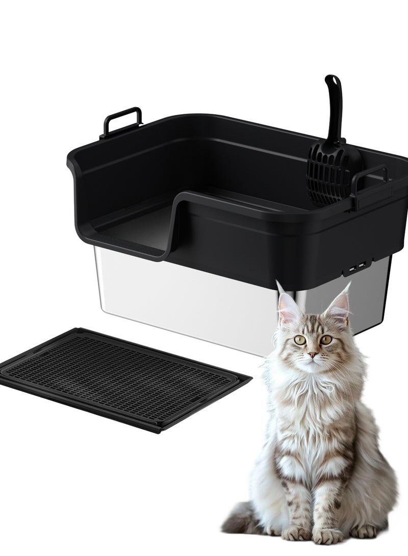 كيدل صندوق قمامة القطط المصنوع من الفولاذ المقاوم للصدأ مع صينية معدنية للفضلات ذات جوانب عالية مقاومة للتسرب والرذاذ - Image 4
