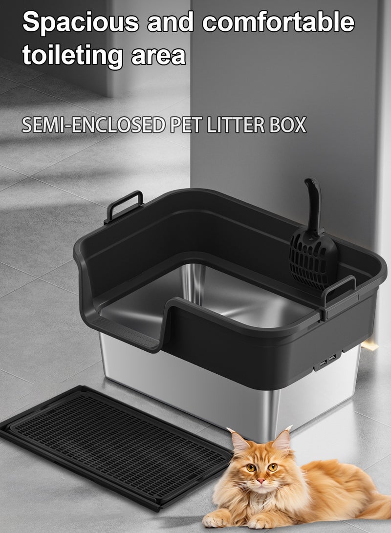 كيدل صندوق قمامة القطط المصنوع من الفولاذ المقاوم للصدأ مع صينية معدنية للفضلات ذات جوانب عالية مقاومة للتسرب والرذاذ - Image 5