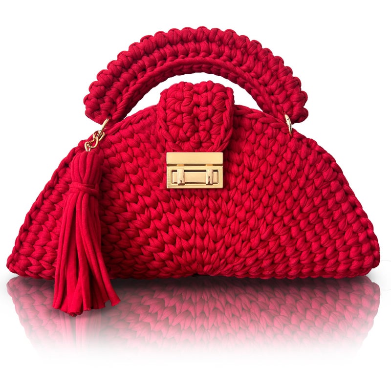 CHQEL Evening Clutch Bag for Women, Handmade Crochet Wedding Party Purse, Small Flap Formal Crossbody Handbag Evening Clutch (RED LOVE) - Image 1