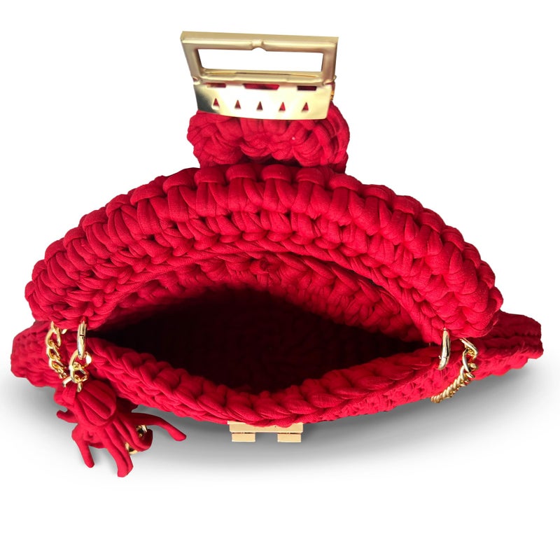 CHQEL Evening Clutch Bag for Women, Handmade Crochet Wedding Party Purse, Small Flap Formal Crossbody Handbag Evening Clutch (RED LOVE) - Image 4