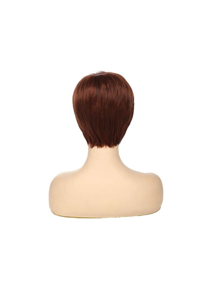 باروكة شعر صناعي قصير مستقيم بني اللون - Image 1
