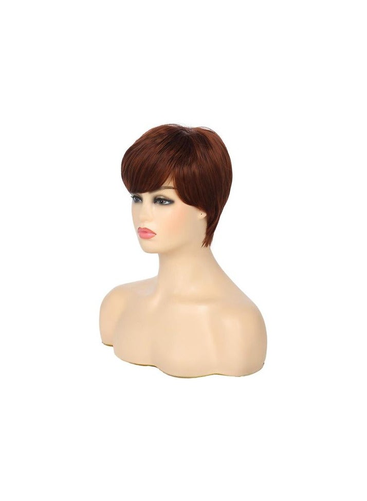 باروكة شعر صناعي قصير مستقيم بني اللون - Image 2
