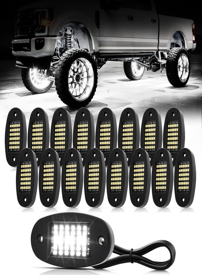 Hovano 16 Pods White Rock Lights 6000K Pure White 36 LEDs SMD Chips Super Bright Neon Underglow Light IP68 Waterproof for Pickup Trucks SUV UTV ATV RZR Car Boats (White) - Image 1