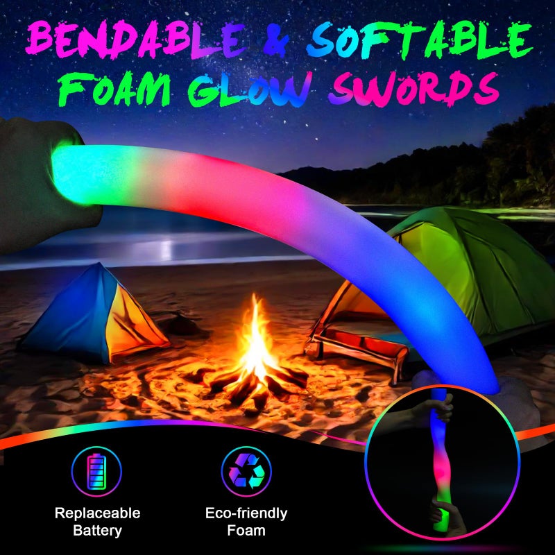 wellent 64 Pack Foam Glow Sticks, Bulk LED Foam Sticks, Foam Light Up Sticks with 3 Mode Colorful Flashing, Glow Party Supplies, Glow Sticks Bulk Party Pack for Wedding, Birthday, Concert, Halloween - Image 3