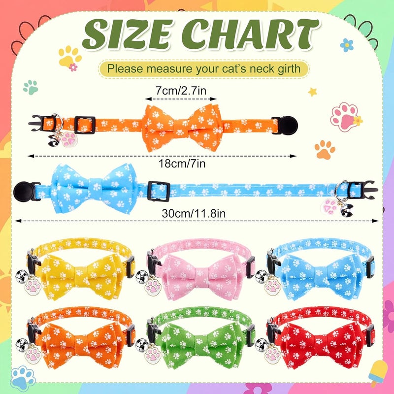 Hsei 6 Pcs Paw Print Cat Collar Bulk with Bow Tie Bell Colorful Kitten Adjustable Breakaway Bowtie Collar for Boy Girl Cats Small Dog Pet Holiday Party Favors Gifts - Image 3