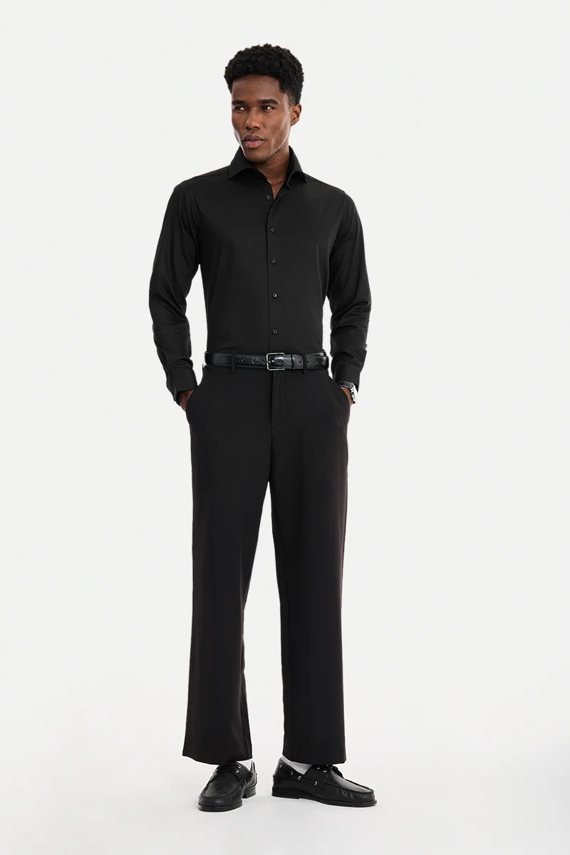 سنيتش Black Solid Long Sleeve Slim Fit Formal Shirt