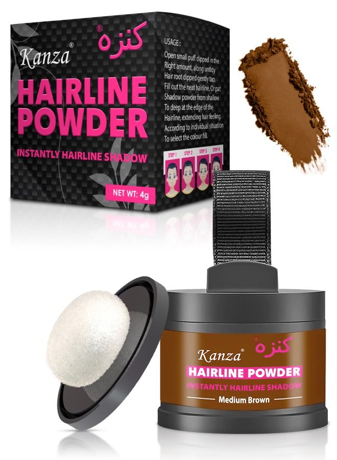 Kanza بودرة تظليل خط الشعر Instantly Hairline Shadow لتغطية سريعة لإخفاء جذور الشعر والحواجب واللحية وتغطية جذور الشعر لتصحيح خط الشعر الخفيف ومقاومة للرياح والعرق (بني متوسط) - Image 1