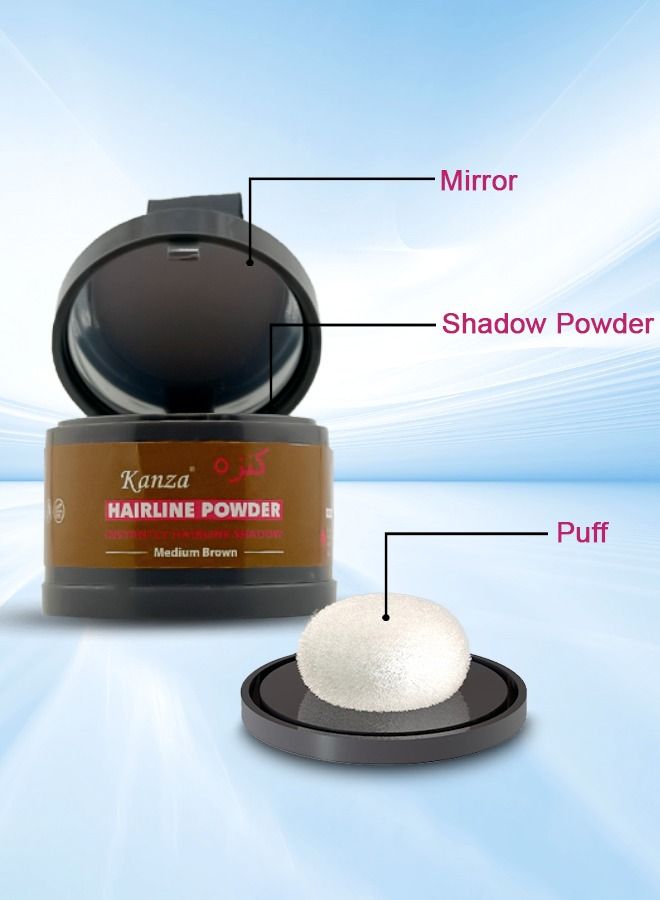 Kanza بودرة تظليل خط الشعر Instantly Hairline Shadow لتغطية سريعة لإخفاء جذور الشعر والحواجب واللحية وتغطية جذور الشعر لتصحيح خط الشعر الخفيف ومقاومة للرياح والعرق (بني متوسط) - Image 2
