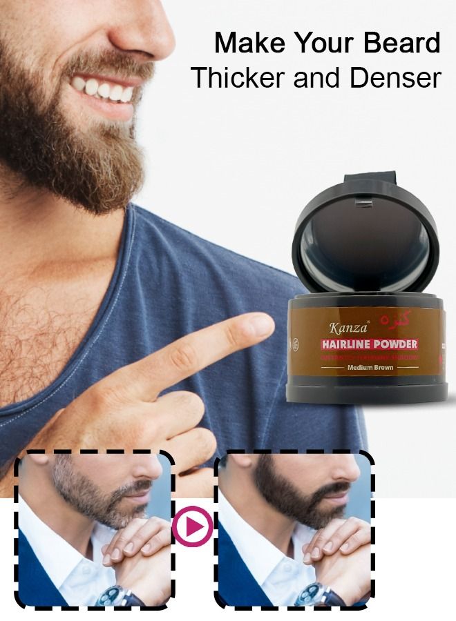 Kanza بودرة تظليل خط الشعر Instantly Hairline Shadow لتغطية سريعة لإخفاء جذور الشعر والحواجب واللحية وتغطية جذور الشعر لتصحيح خط الشعر الخفيف ومقاومة للرياح والعرق (بني متوسط) - Image 4