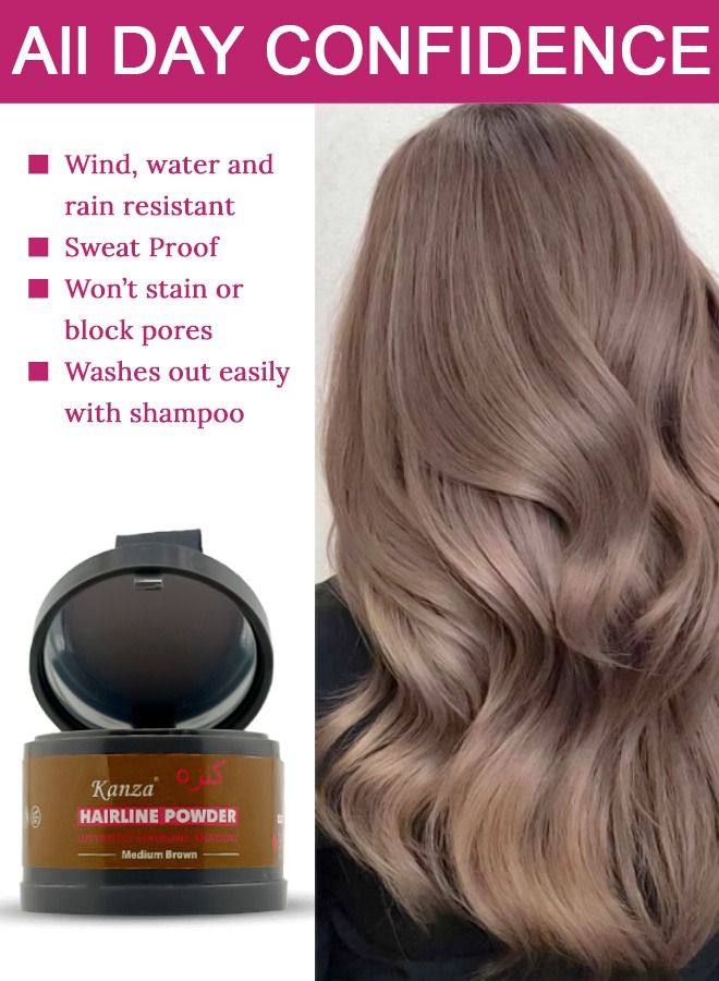 Kanza بودرة تظليل خط الشعر Instantly Hairline Shadow لتغطية سريعة لإخفاء جذور الشعر والحواجب واللحية وتغطية جذور الشعر لتصحيح خط الشعر الخفيف ومقاومة للرياح والعرق (بني متوسط) - Image 5