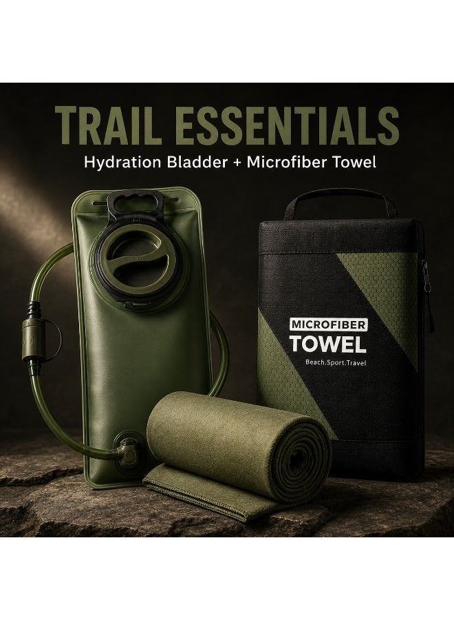 CIFOX Hydration Bladder 2L with Quick‑Dry Microfiber Towel, Outdoor Sports Water Bag Set for Hiking Camping Running - Image 1