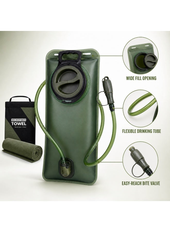 CIFOX Hydration Bladder 2L with Quick‑Dry Microfiber Towel, Outdoor Sports Water Bag Set for Hiking Camping Running - Image 2