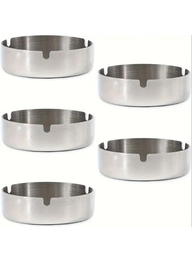 5pcs Stainless Steel Ashtrays Round with 3 Slots for Indoor Outdoor Use - Image 1