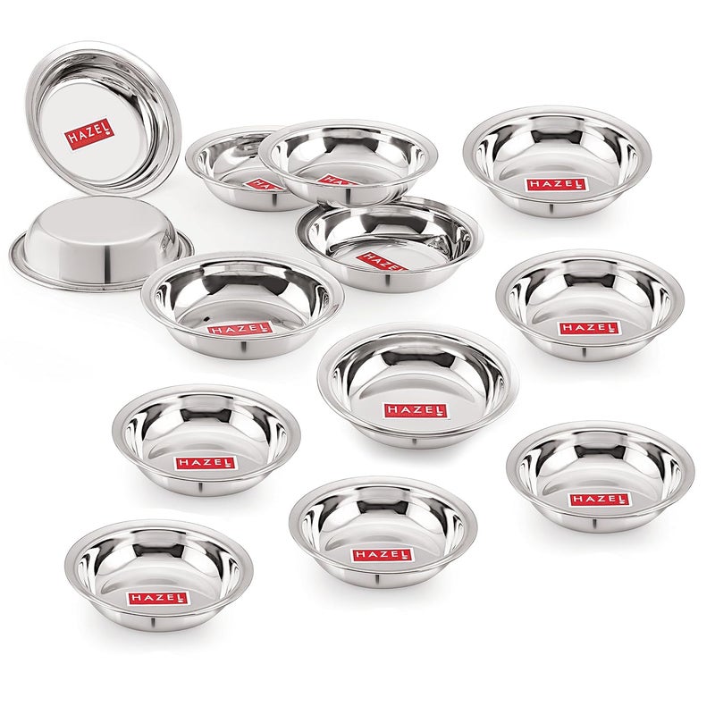 HAZEL Stainless Steel Snack BowlPlate Set Small Steel Plates Dish for Snacks Breakfast Plates Set of 12 420 ML - Image 1