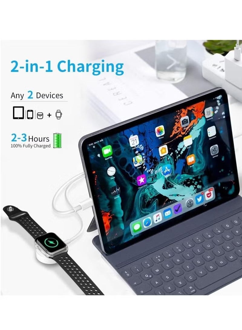 بريتزغو كابل شحن سريع 2 في 1 من النوع C لهاتف iPhone وWatch (1.2 متر) أبيض، كابل شاحن ممتاز، كابل مغناطيسي للساعة الذكية لسلسلة الساعات 9 و8 و7 و6 و5 و4 و3 و2 و1 SE1 وSE2 وiPhone 14/13/12/11 - Image 4