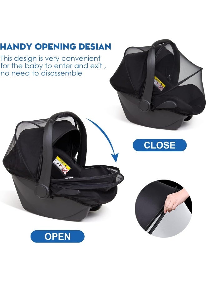 Beberoad Love Universal Baby Car Seat Mosquito Net - Breathable Mesh Cover with 2-Way Zipper for Infant Protection(Black) - Image 4