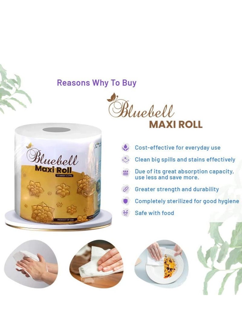 Blue Bell [Pack of 2 Rolls] Sterilized Kitchen Towel 111 Meters 2 PLY - Highly Absorbent & Perforated Maxi roll- Multi Purpose Kitchen roll Twin Pack - Image 3
