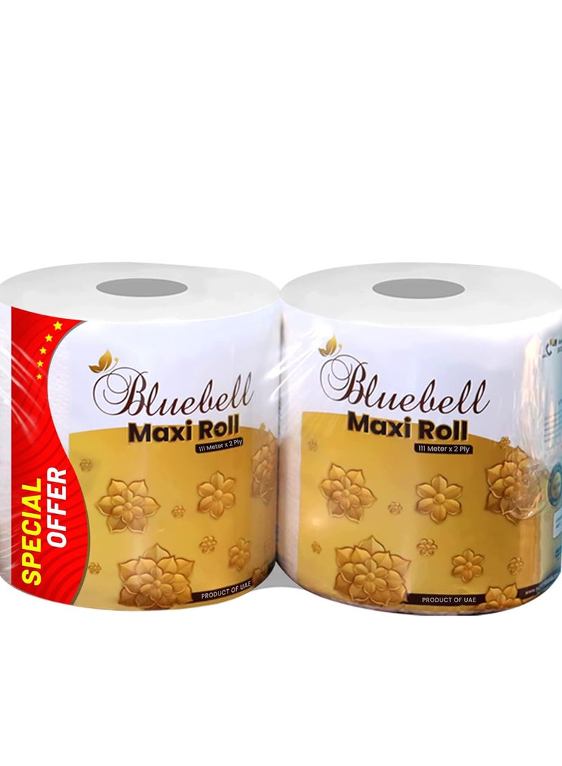 Blue Bell [Pack of 2 Rolls] Sterilized Kitchen Towel 111 Meters 2 PLY - Highly Absorbent & Perforated Maxi roll- Multi Purpose Kitchen roll Twin Pack - Image 1