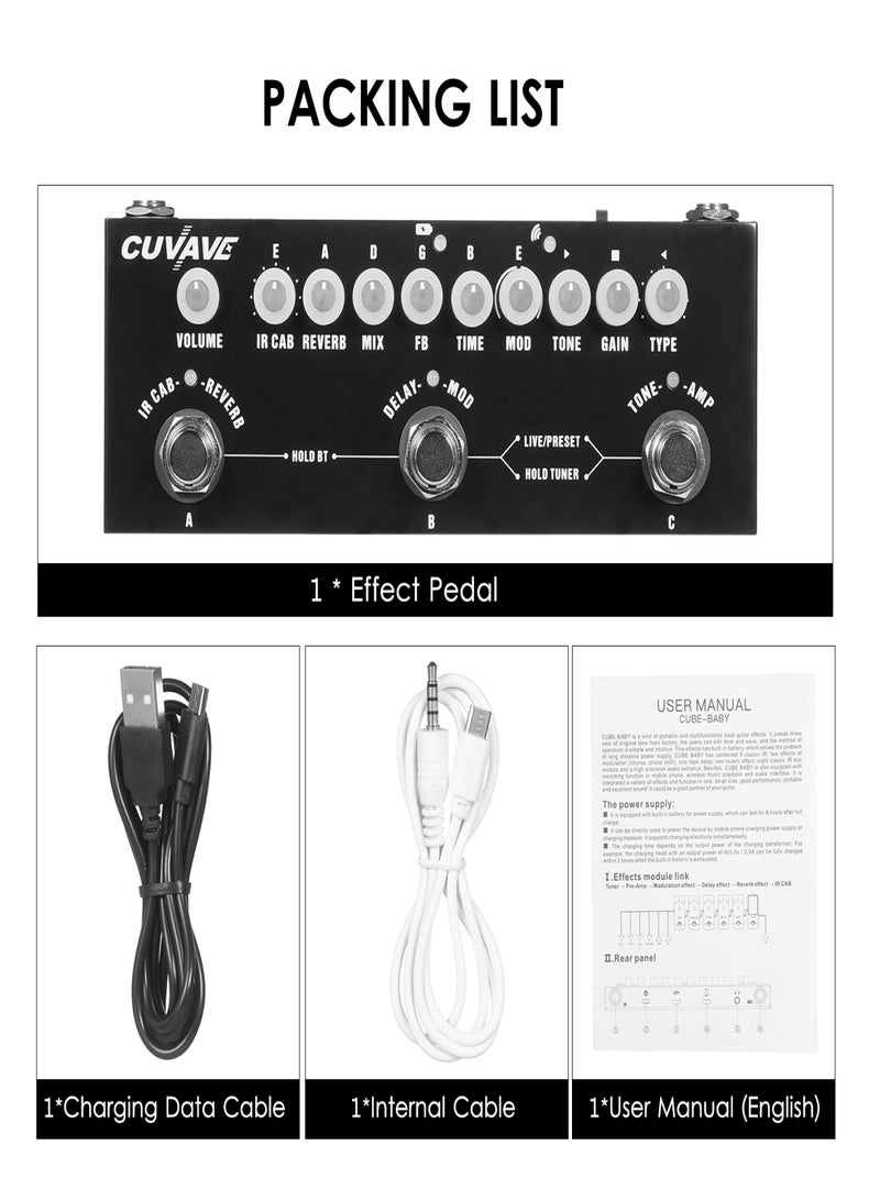 CUVAVE CUBE BABY Portable Multifunctional Electric Guitar Combined Effect Pedal with Wireless Music Playback Phone Recording Audio Interface Function - Image 3