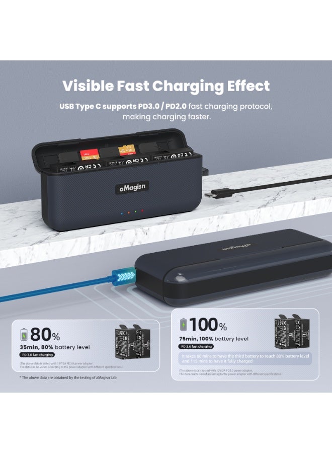 aMagisn علبة شحن سريعة لكاميرا Insta360 Ace Pro/Ace – شاحن بطارية ذكي محمول مع تخزين بطاقة SD، غطاء مغناطيسي، تصميم صغير بمواد مزدوجة، حماية من الشحن الزائد والتيار الزائد (لا يشمل البطارية) - Image 2
