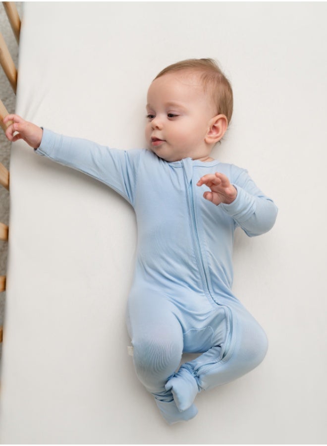 Hushabye – Zippered Baby Sleepsuit – Bamboo – Baby Blue - Image 1