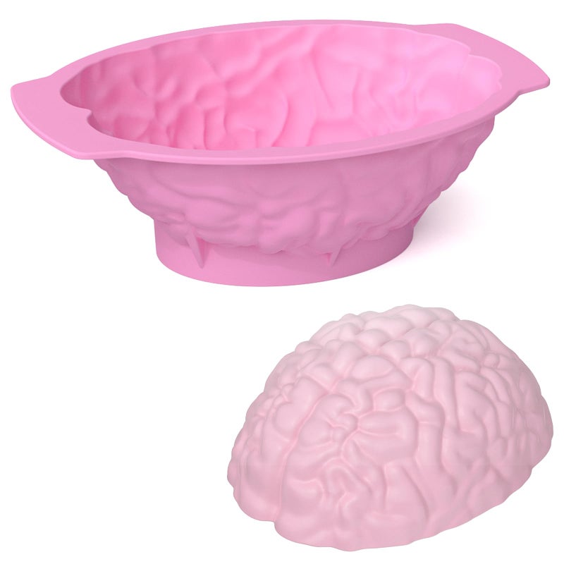 Silicone Brain Mold  Realistic Human Brain Cake MoldLarge Volume with Support BaseThicken Organs Mould for Halloween Fondant Candy Chocolate Jelly or Pudding32 Deep