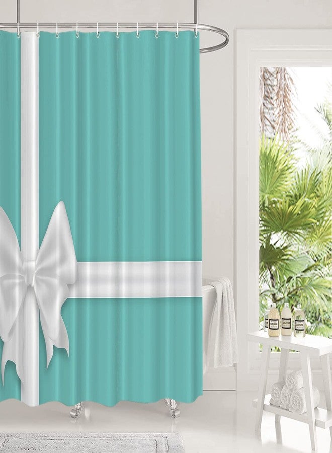Shrahala White Elegant Turquoise Decorative Shower Curtain, Elegant Turquoise Christmas Shower Curtain for Shower Stall Bathtubs Bathroom Decor Waterproof Funny Shower Curtain with Grommets 72x72 Inch - Image 2