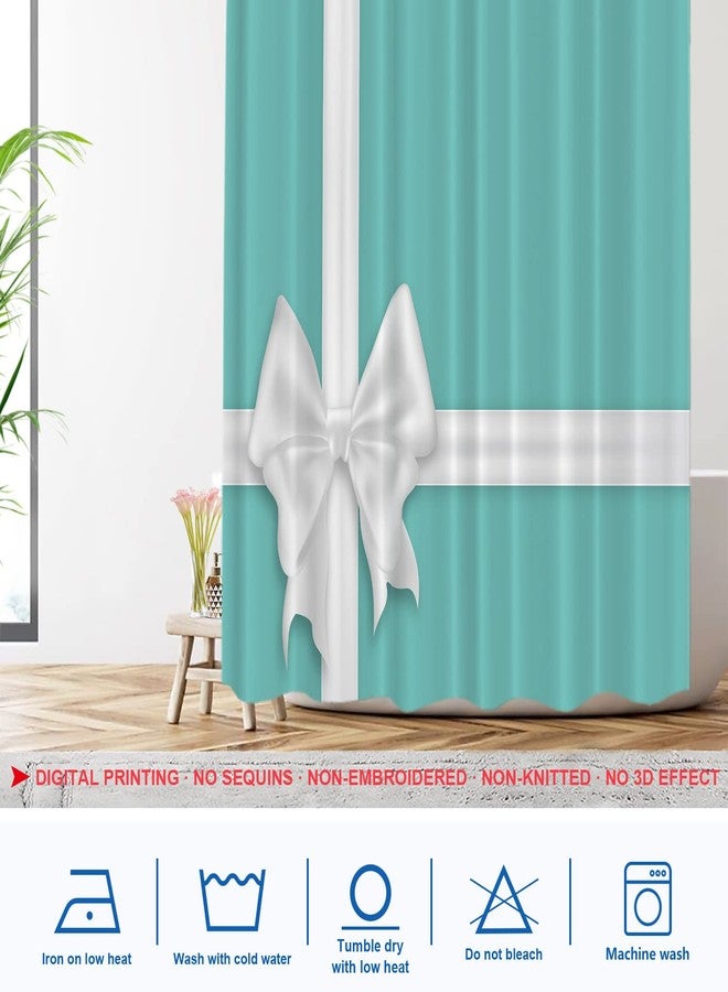 Shrahala White Elegant Turquoise Decorative Shower Curtain, Elegant Turquoise Christmas Shower Curtain for Shower Stall Bathtubs Bathroom Decor Waterproof Funny Shower Curtain with Grommets 72x72 Inch - Image 3