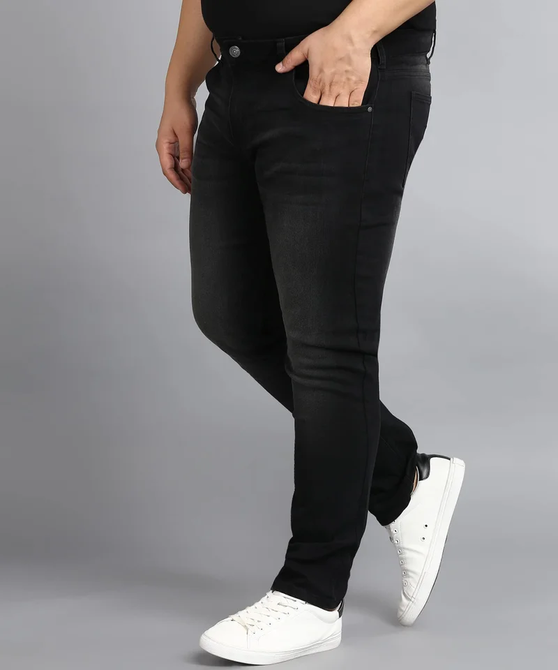 Urbano Fashion  Urbano Plus Men's Black Regular Fit Washed Jeans Stretchable  | Best Price UAE