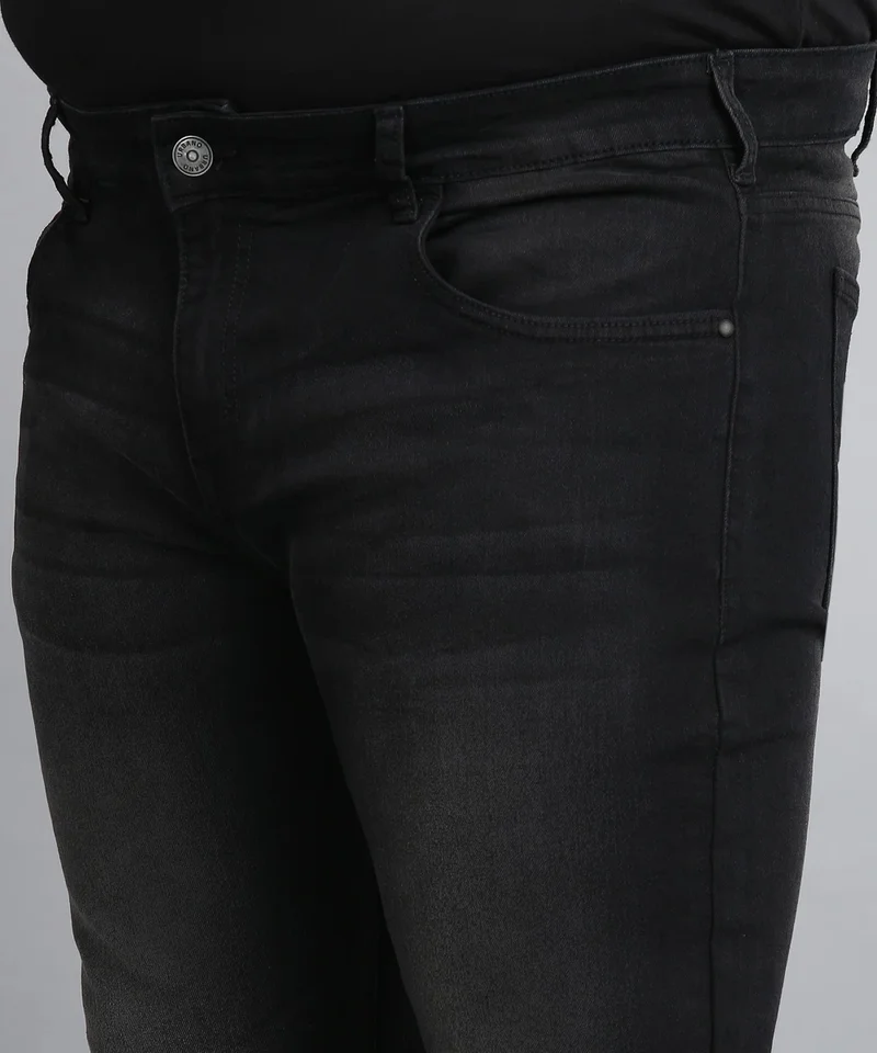 Urbano Fashion  Urbano Plus Men's Black Regular Fit Washed Jeans Stretchable  | Best Price UAE