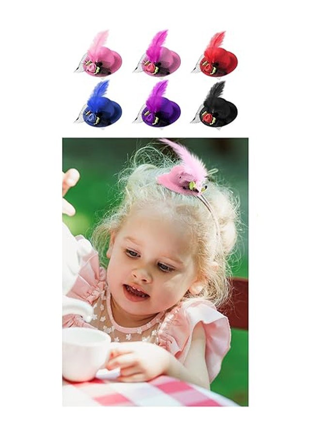 6 Pcs Mini Tea Party Hats for Girl Dress up Hair Fascinators Clip on Tiny Hat with Flower Feather Bow for Kid Toddler Women Costume Accessory, 2.75Inches - Image 3