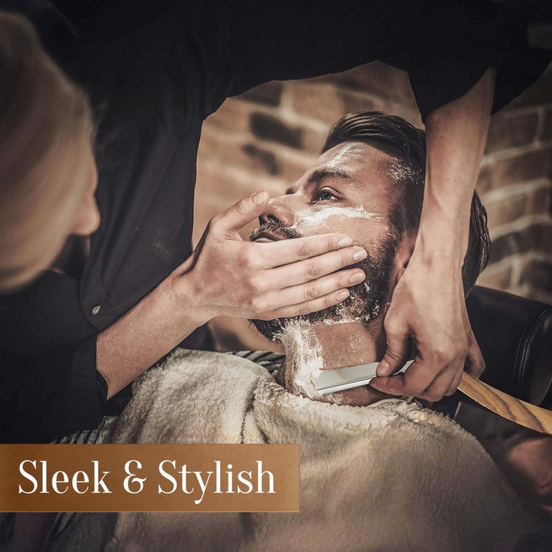 FACON شفرة فاسون المستقيمة للرجال - مجموعة شفرات حلاقة حادة احترافية مع 100 شفرة، ماكينة حلاقة خشبية من الفولاذ المقاوم للصدأ لحلاقة ناعمة ودقيقة، ماكينة حلاقة باربر مميزة لحلاقة الرجال - Image 3