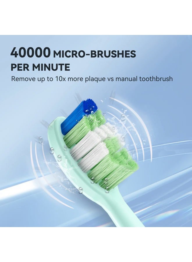 JTF Electric Toothbrush Set with 6 Brush Heads & Travel Case, Long-Life Battery Charging 12 Hours for 60 Days Use, 5 Modes with Smart Timer, Sonic Electronic Toothbrush for Teens & Adults, Green - Image 2