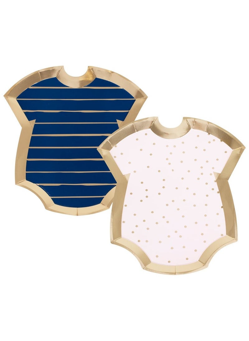 Ginger Ray Disposable Paper Plates Pastel Pink Blue Bodysuit 27cm 8-Pack - Image 1