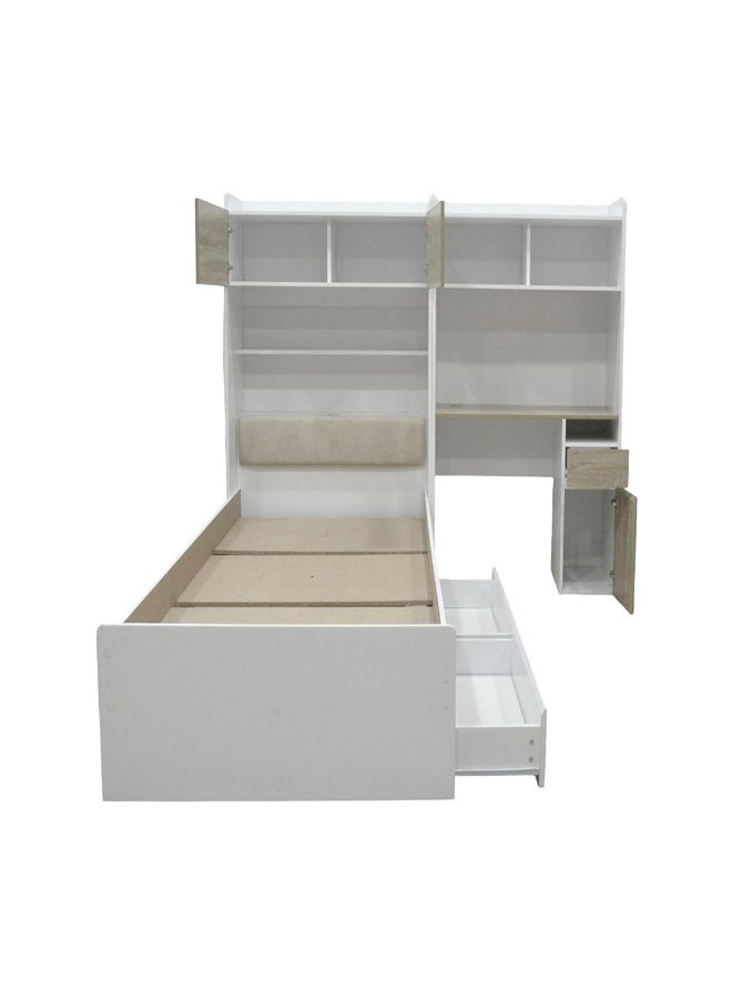DANUBE HOME سرير مورفي للنوم والدراسة 90x200 مع 2 درج للتخزين + مكتب دراسة + خزانة + USB - أبيض + سونوما - Image 3