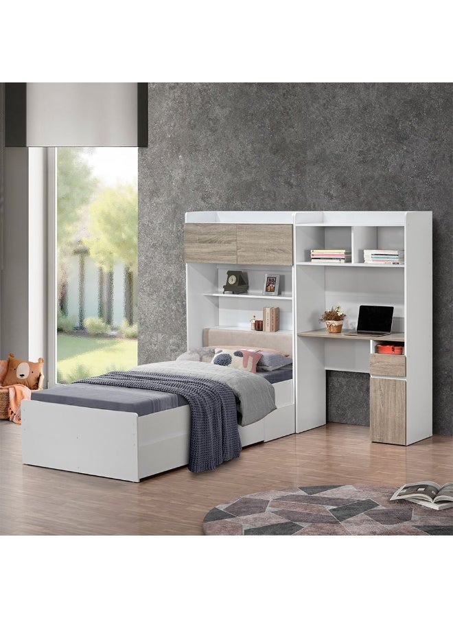 DANUBE HOME سرير مورفي للنوم والدراسة 90x200 مع 2 درج للتخزين + مكتب دراسة + خزانة + USB - أبيض + سونوما - Image 1