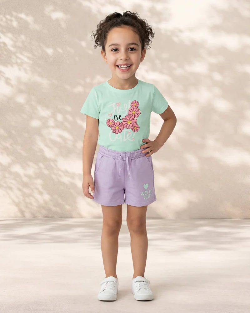 REDTAG Girls Graphic T-Shirt and Shorts Set