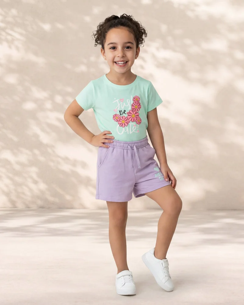 REDTAG Girls Graphic T-Shirt and Shorts Set