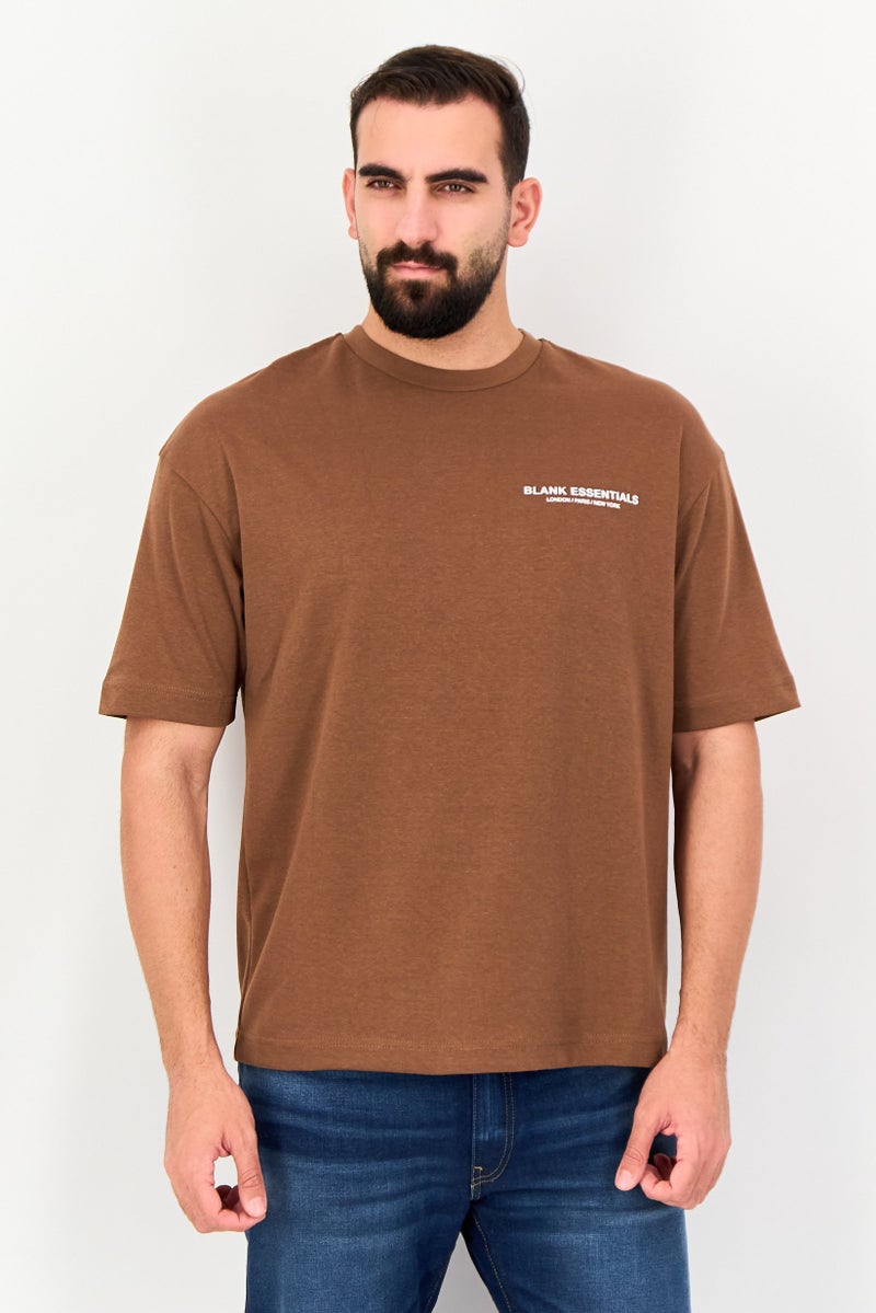 Blank Essentials Men Crew Neck Short Sleeve Graphic Print T-Shirt, Brown - Image 1