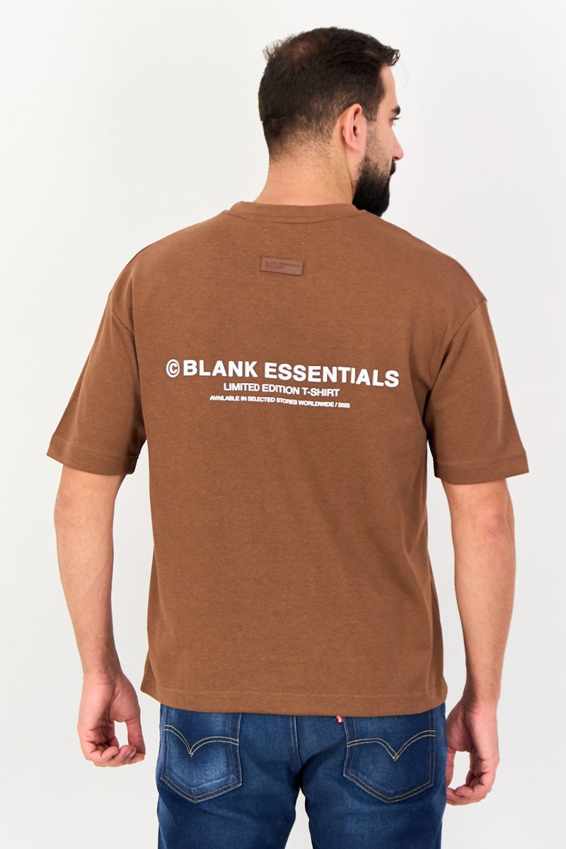 Blank Essentials Men Crew Neck Short Sleeve Graphic Print T-Shirt, Brown - Image 4
