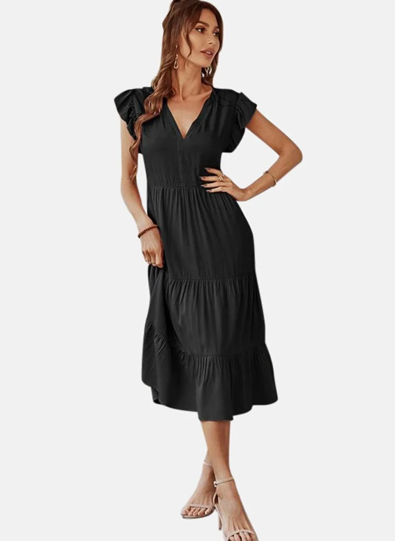 يونيكي Black Solid A-Line Midi Dress