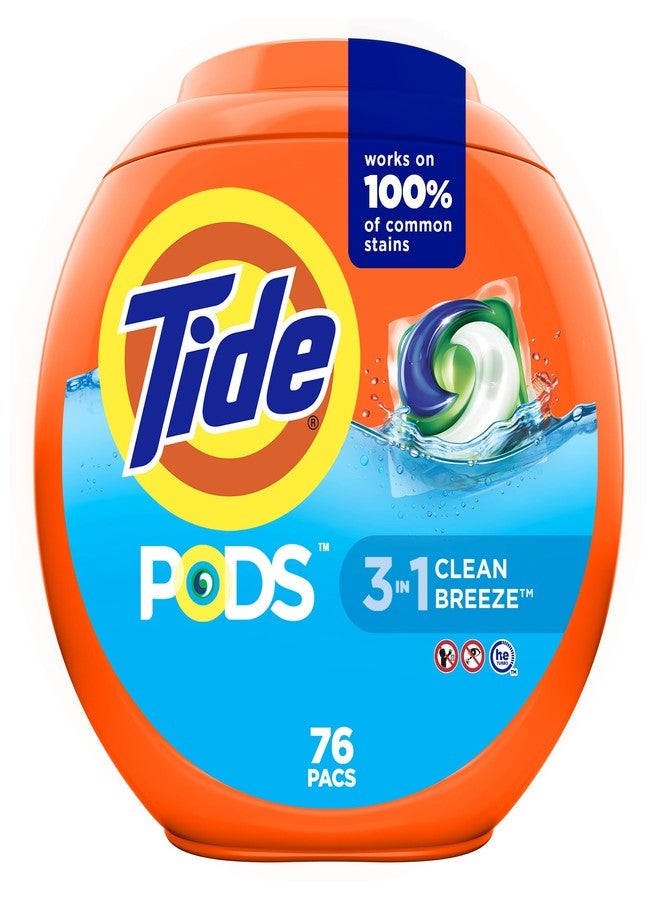 Tide PODS Liquid Laundry Detergent Soap Pacs HE Compatible 76 Count Powerful 3-in-1 Clean in one Step Clean Breeze Scent - Image 1