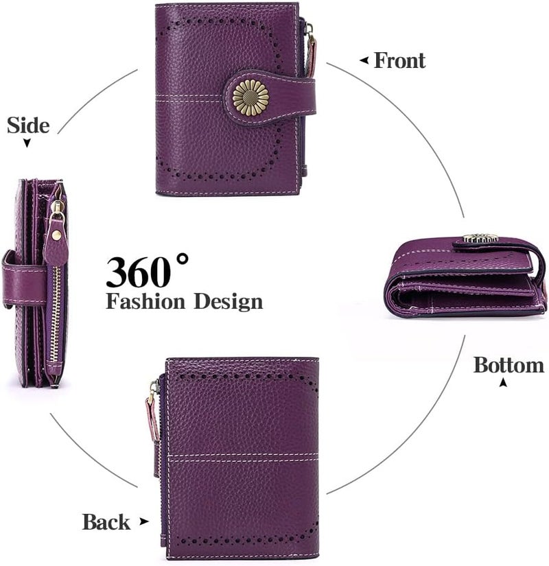 SENDEFN Small Womens Wallet Leather Bifold Card Holder RFID Blocking with Zipper Coin Pocket - Image 4