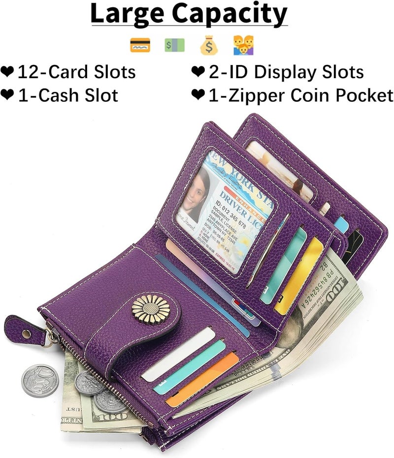 SENDEFN Small Womens Wallet Leather Bifold Card Holder RFID Blocking with Zipper Coin Pocket - Image 2