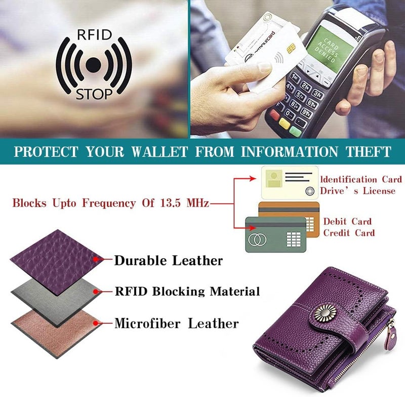 SENDEFN Small Womens Wallet Leather Bifold Card Holder RFID Blocking with Zipper Coin Pocket - Image 5